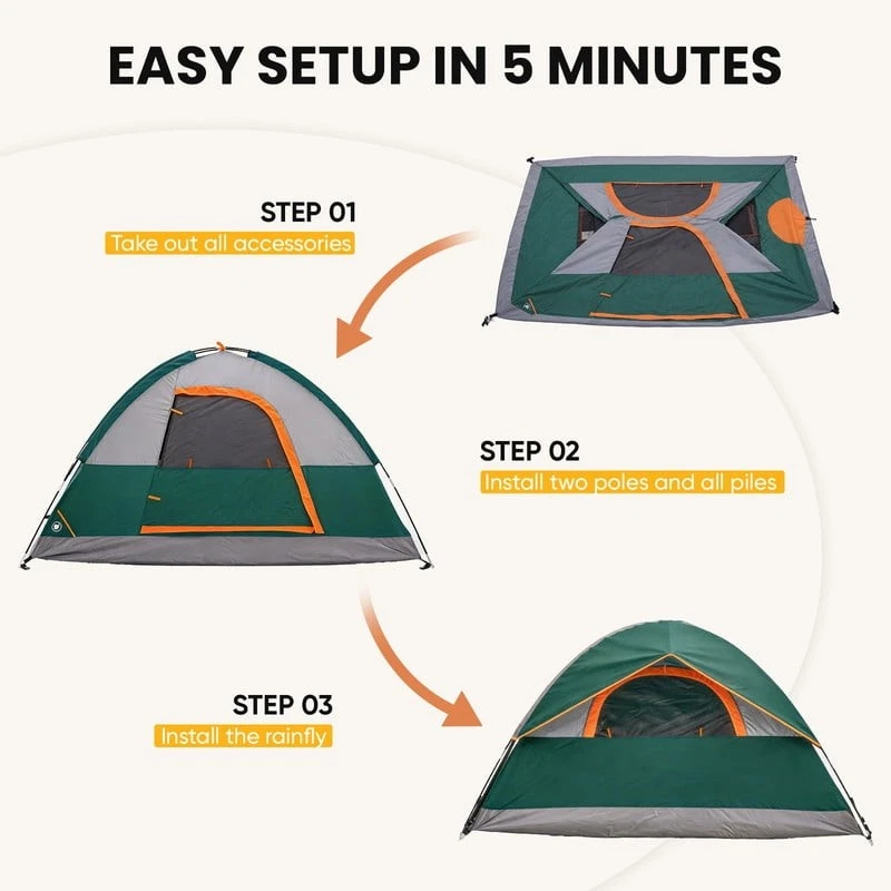 Camping Tent – Waterproof & Windproof Dome Tent with Rainfly and Ventilation for Family Outdoor Camping