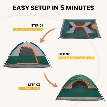 Camping Tent – Waterproof & Windproof Dome Tent with Rainfly and Ventilation for Family Outdoor Camping